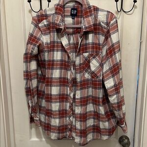 GAP Rust Red and White Plaid Button-Down Shirt